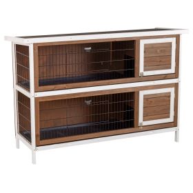 Wooden Rabbit Hutch w/ Dividers Asphalt Roof for Small Animals & Outdoors, Brown