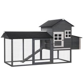 84" Wooden Chicken Coop, Hen House Outdoor with Run Nesting Box, Asphalt Roof, Removable Tray, Ramp, Poultry Cage for 2-3 Chickens, Gray