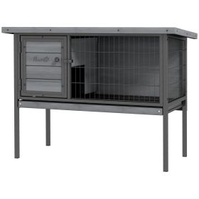 Wooden Rabbit Hutch Elevated with No Leak Tray, Openable Roof for Indoor/Outdoor, Gray