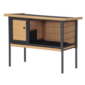Rabbit Hutch Elevated Bunny Cage Small Animal Habitat with Metal Frame, No Leak Tray, Metal Wire Pan, Openable Water-Resistant Asphalt Roof for