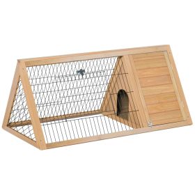 46" x 24" Wooden A-Frame Outdoor Rabbit Hutch, Small Animal Cage, Bunny Hutch with Outside Run & Ventilating Wire, for Rabbits, Chickens, Ducks,