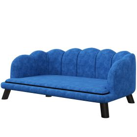 Pearl Design Pet Sofa for Medium and Large Sized Dogs, Pet Bed with Cushion and Solid Wood Legs, Dark Blue
