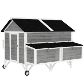 59" Wooden Chicken Coop w/ Wheels, Handles, 2 Nesting Boxes, 2 Trays, 4 Perches, Chicken Tractor for 4-6 Chickens, Gray