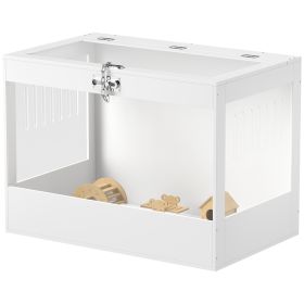Hamster Cage with Openable Top & Lock, Hut, Transparent Acrylic Panels, Accessories, for Dwarf Hamster Gerbil, White