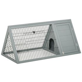 46" x 24" Wooden A-Frame Outdoor Rabbit Hutch, Small Animal Cage, Bunny Hutch with Outside Run & Ventilating Wire, for Rabbits, Chickens, Ducks, Gray