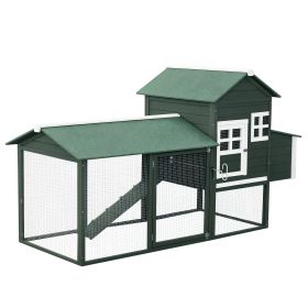 84" Wooden Chicken Coop, Hen House Outdoor with Run Nesting Box, Asphalt Roof, Removable Tray, Ramp, Poultry Cage for 2-3 Chickens, Green