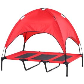 48" x 36" Elevated Portable Dog Cot Cooling Pet Bed with UV Protection Canopy Shade, Red
