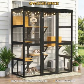 Cat Catio Outdoor Cat Enclosure For Multiple Indoor Outdoor Cats, Large Wooden Walk-in Cat House With Window Connection , 2 Condos, 5 Platforms, (Option: defaulttitle)