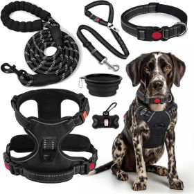 No Pull Dog Harness, Collar & Leash Set, Adjustable Pet Walking Set With Travel Accessories For Dogs (Option: Black)