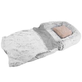 1Pc Large Foldable Human Size Dog Bed With Pillow Blanket Flurry Plush Napping Human-Sized Dog Bed Machine Washable Zipped Removable Cover For Pe (Option: Grey)