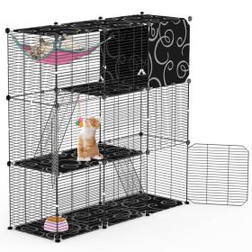 3-Tier Cat Cage Enclosure Indoor Cat Cage Playpen With Hammock Toy Ball Ladder DIY Iron Wire Cat House Kennels Crate For 1-2 Cats Ferret Rabbit S (Option: Black)